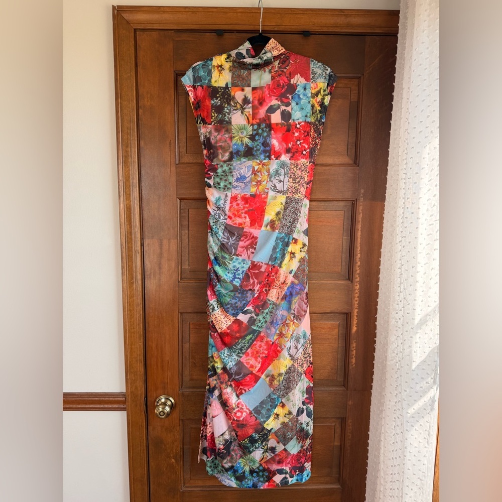 Anthropologie The Maya Ruched Cowl-Neck Mesh Dress in Red Pattern - Picture 7 of 8